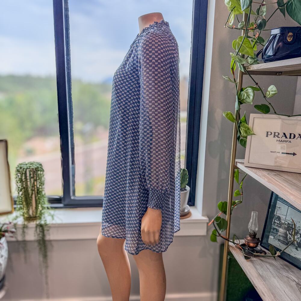 Maison 123 Paris, Blue/Grey Printed Macha Day Dress-Light Puff Sleeve-Size XS/34 - Picture 3 of 9